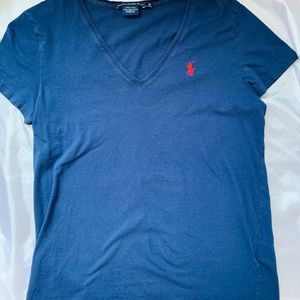 Navy V-Neck with Red Logo